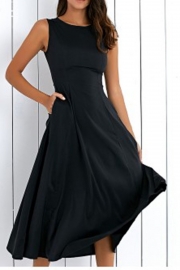 Round Neck Solid Sleeveless Skater Dress