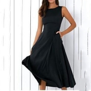 Round Neck Solid Sleeveless Skater Dress