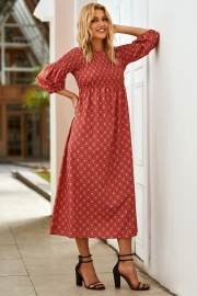 Pure 3/4 Sleeve Pleated Print Dress