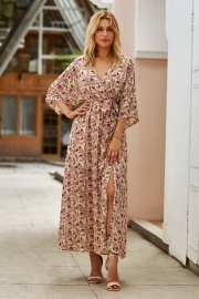 THROWBACK FLORAL KIMONO MAXI DRESS