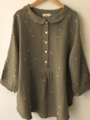 Long Sleeve Cotton-Blend Blouse