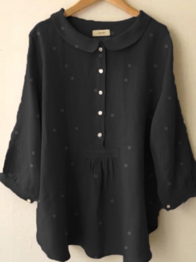 Long Sleeve Cotton-Blend Blouse YOUYOUFASHIONEC.com