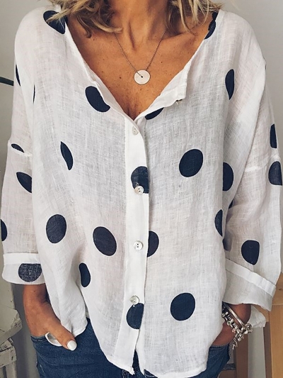Buttoned Long Sleeve Casual Blouse