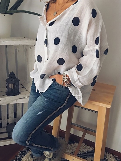 Buttoned Long Sleeve Casual Blouse YOUYOUFASHIONEC.com