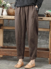 Solid Color Loose Plus Size Harem Pants with Pockets