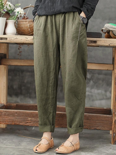 Solid Color Loose Plus Size Harem Pants with Pockets STYLESIMO.com