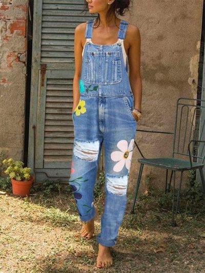 Floral Denim Sleeveless One-Pieces YOUYOUFASHIONEC.com