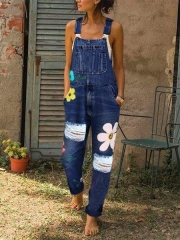 Floral Denim Sleeveless One-Pieces