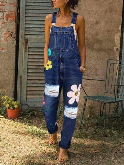 Floral Denim Sleeveless One-Pieces YOUYOUFASHIONEC.com