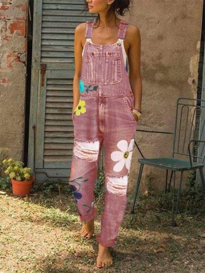 Floral Denim Sleeveless One-Pieces YOUYOUFASHIONEC.com