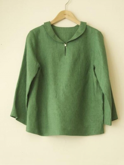 Casual Round Neck Long Sleeve Solid Blouse