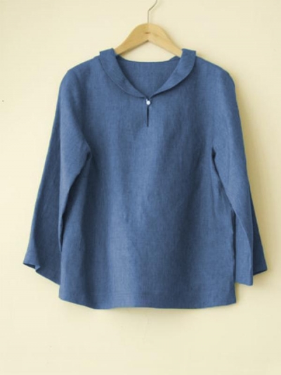 Casual Round Neck Long Sleeve Solid Blouse YOUYOUFASHIONEC.com