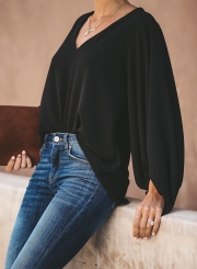 LONG BALLOON SLEEVE BLOUSE - BLACK