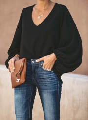 LONG BALLOON SLEEVE BLOUSE - BLACK