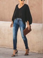 LONG BALLOON SLEEVE BLOUSE - BLACK