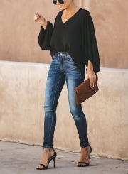 LONG BALLOON SLEEVE BLOUSE - BLACK