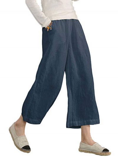 Casual Linen Pockets Bottoms YOUYOUFASHIONEC.com