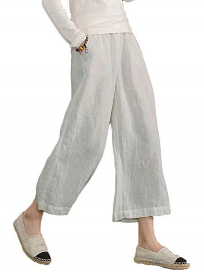 Casual Linen Pockets Bottoms YOUYOUFASHIONEC.com