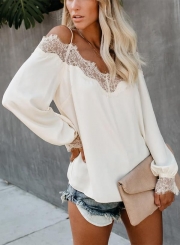 LACE COLD SHOULDER BLOUSE - WHITE