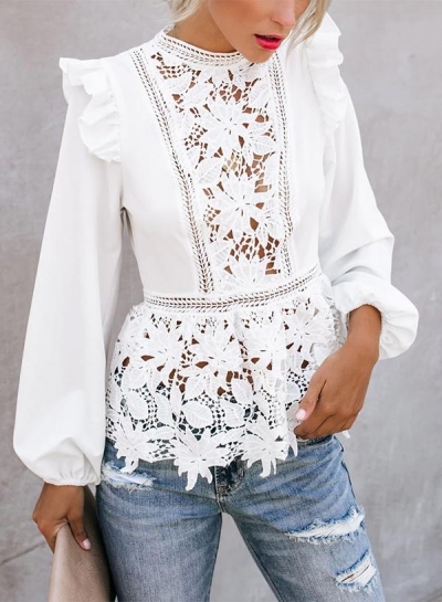 PURSUIT OF BEING CROCHET LACE PEPLUM BLOUSE YOUYOUFASHIONEC.com