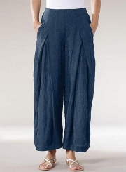 Vintage Elastic Waist Wide Legs Loose Pants