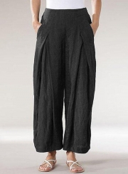 Vintage Elastic Waist Wide Legs Loose Pants