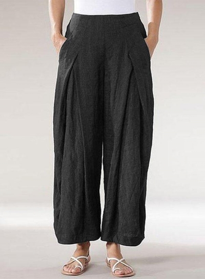 Vintage Elastic Waist Wide Legs Loose Pants YOUYOUFASHIONEC.com