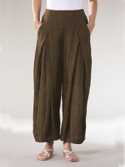 Vintage Elastic Waist Wide Legs Loose Pants