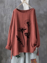 Casual Print Flower Long Sleeve Autumn Shirt