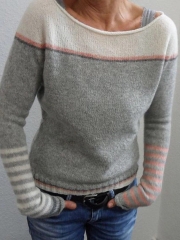 Color-Block Long Sleeve Crew Neck Sweater