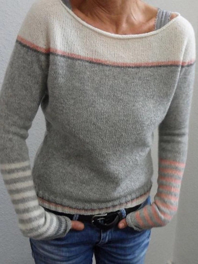 Color-Block Long Sleeve Crew Neck Sweater YOUYOUFASHIONEC.com