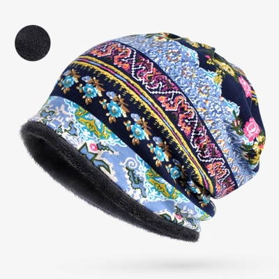 Useful Cotton Print Stripe Beanie Hat Outdoor Windproof For Both Head And Neck Warmer Snow Hat YOUYOUFASHIONEC.com