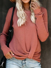 Knot Front Long Sleeves Solid Casual Tops