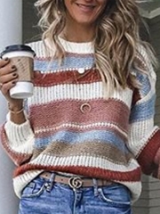 Multicolor Striped Plus Size Long Sleeve Statement Sweater