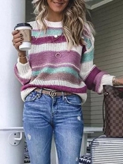 Multicolor Striped Plus Size Long Sleeve Statement Sweater