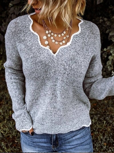 Casual V Neck Long Sleeve Women's Sweaters STYLESIMO.com