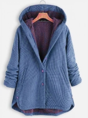 Buttoned Hoodie Casual Cotton-Blend Outerwear