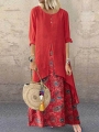 vintage-print-patchwork-pocket-long-sleeve-plus-size-maxi-dress