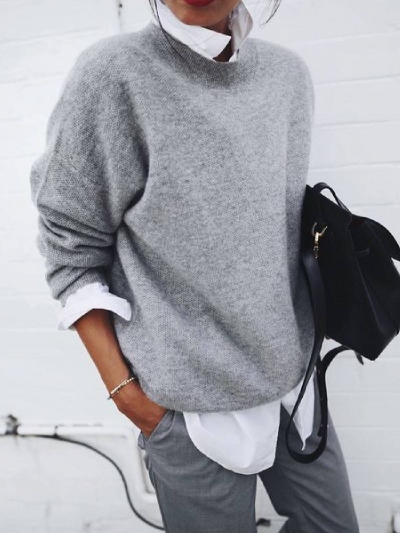 Grey Solid Casual Tops STYLESIMO.com